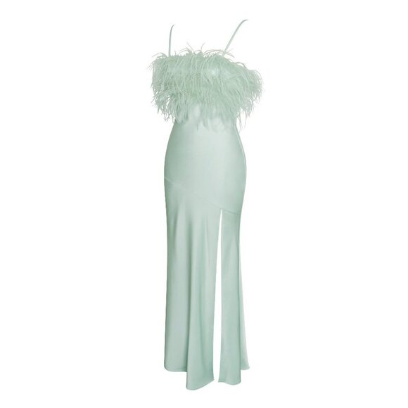 Yanir Satin Maxi Feathered Dress - Picture 6 of 9